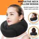 Travel Pillow - Hooded Neck Pillow Airplane Memory Foam Filling for Plane, Office, Cars Sleeping, Road Trip, Long Flights, Airplane Travel Essentials, Includes Eye Mask & Earplugs (Black)