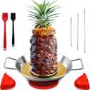 Fengzhe Al Pastor Skewer for GrillStainless Steel Vertical Stand, Brazilian Spit Stand with removable 3 Spikes, 2 Brushes, Anti-scalding Fittings, Fat Separator Tray, for Tacos Al Pastor, BBQ