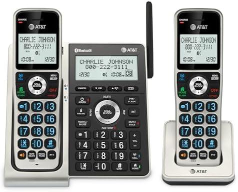 AT&T BL3107-2 DECT 6.0 2-Handset Cordless Phone with Bluetooth Connect to Cell, Smart Call Blocker, Digital Answering System, Extended Range, Big Buttons - Titanium Black