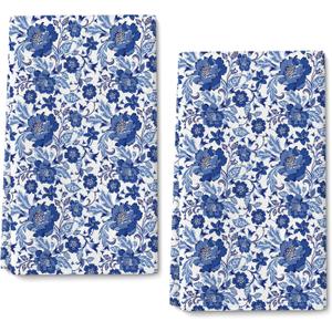 Navy Blue Floral Kitchen Towels, Chinoiserie Dish Towels Decorative Set of 2, Blue and White Hand & Tea Towel for Drying Cleaning Dish Cloths Decoration,Home Farmhouse Cleaning Kitchen Decor