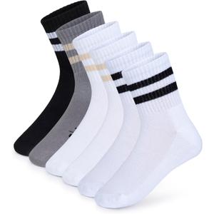 Mini Crew Socks for Women 4-Pack Cushioned Bottom Retro Striped Socks vintage sock (White, M)