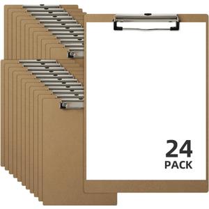 HappyHapi 24 Pack Clipboard 8.5 x 11 Letter Size Clip Boards Bulk, A4 Wooden Hardboard Office Clipboards Pack for Classroom, Work-Meetings, Brown