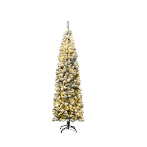 7.5-ft Pre-lit Pencil Silver Artificial Christmas Tree with White LED Lights