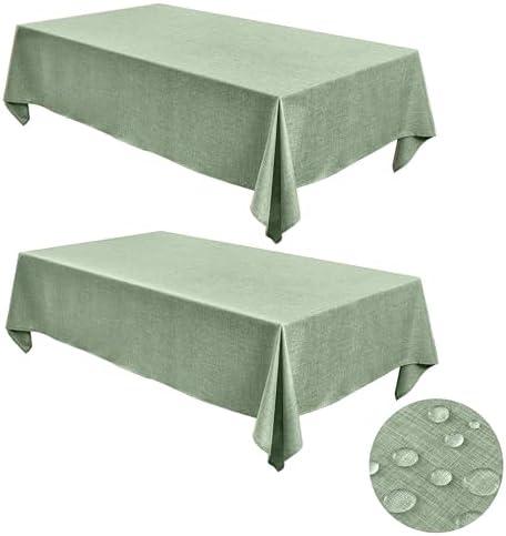 Fitable Faux Linen Tablecloths for Rectangle Tables: Water & Stain Resistant Farmhouse Table Cloth, Washable Burlap Textured Table Covers for Kitchen Dining Party(2 Pack, 52x70 Inch, Sage Green)