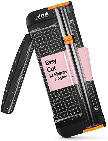 ArtAt A4 Paper Cutter Guillotine Trimmer - 12 Inch Heavy Duty Craft & Office Tool with Automatic Safety Blade, Side Ruler for Cardstock, Coupons, Photos, Labels (Black)