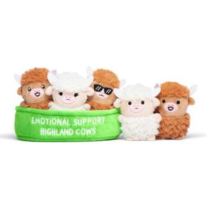 Emotional Support Highland Cows by Relatable, Cuddly Plush Toys and Stuffed Animals, Includes 5 Plushies with Basket, Cozy Holiday Stocking Stuffer and Gift for Kids