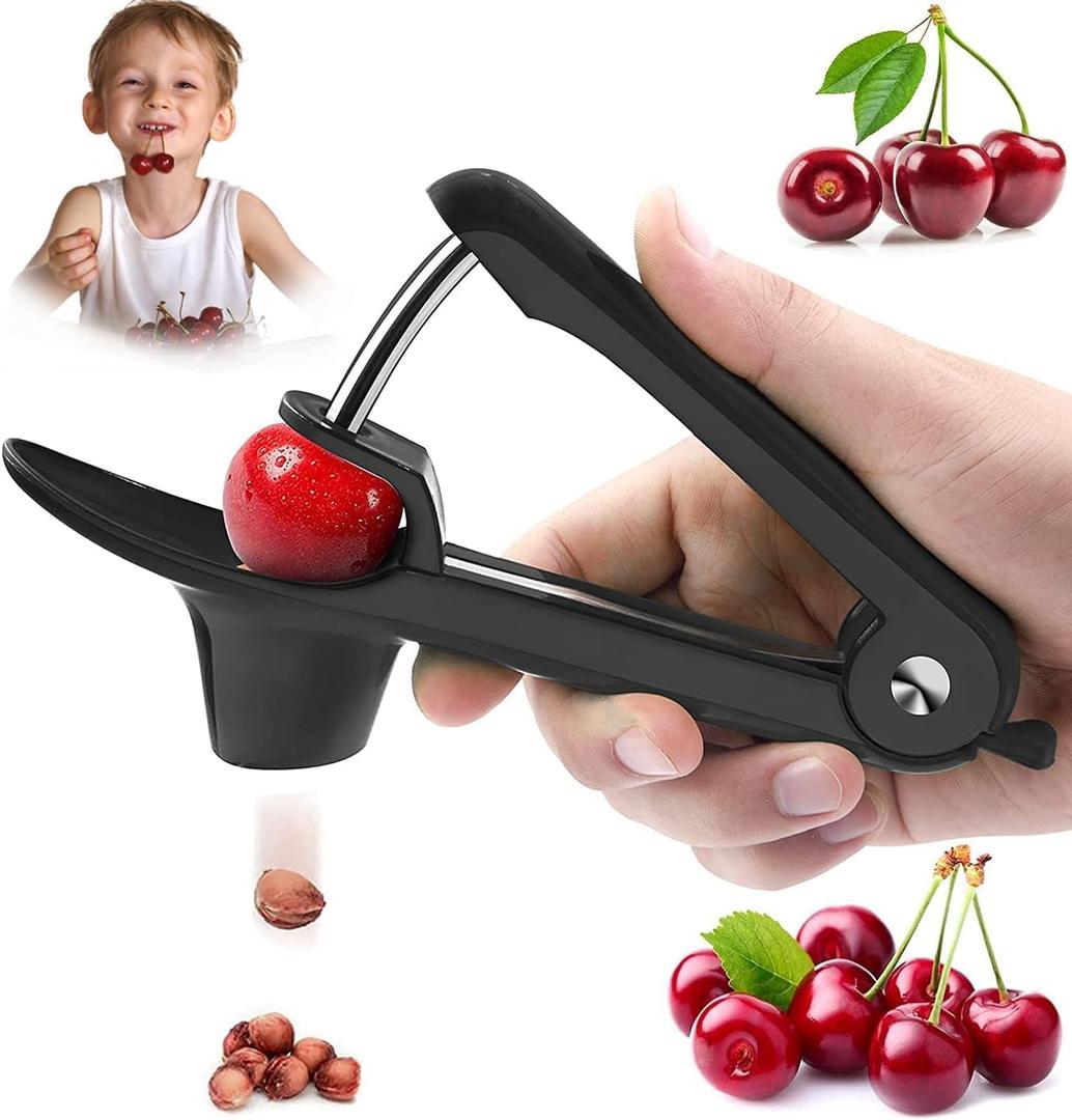 Cherry Pitter Tool, Heavy-Duty Seed Core Remover With Space-Saving Lock Design, Pit Remover for Cherries (Black)