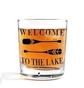 Nogrit Lake House Decor Whiskey Glasses 10 Oz, Welcome To The Lake, Beach Wine Glasses, Old Fashioned Rocks Glasses Lake Tequila Gifts For Women Men