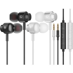 2 Pack 3.5mm Jack in Ear Headphones,Wired Earbuds with Microphone with Microphone Suitable for Smartphones, Computers, Laptops, IPads, MP3 Players