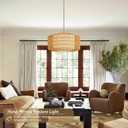 23 inch Natural 5 Light Rattan Light Fixture Woven Pendant Lights Rattan Farmhouse Chandeliers Fabric Shade Boho Chandelier for Dinning Room Kitchen