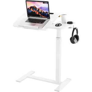 Overbed Bedside Table with Wheels,Tiltable Hospital Bed Table, Pneumatic Adjustable Overbed Table, Rolling Laptop Desk, Mobile Standing Desk for Bed, Couch, or Hospital Use, 24.21 inches x 15.75 inches x 42.72 inches