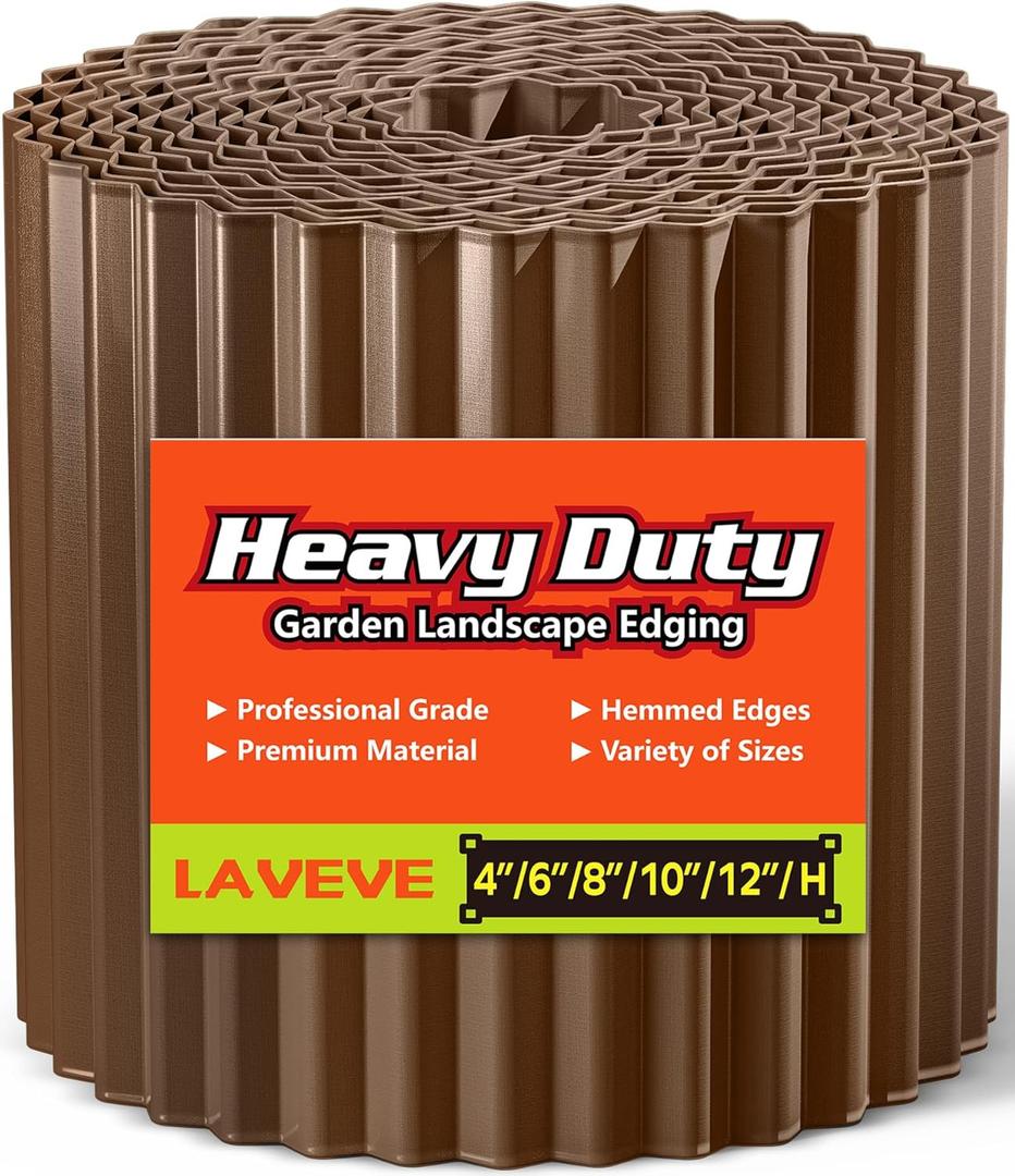LAVEVE Corrugated Metal Garden Edging 6" x 100ft, Landscape Edging Border for Lawn, Flower Bed, Garden Fence, Paver Edging (Coffee)