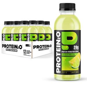Protein2o 20g Whey Protein Isolate Hydration Drink, 350mg of Electrolytes, Vitamins B5 & B6, Sugar Free, Lemon Lime, 16.9 oz Bottle (12 Count) (EXP 12/20/26)