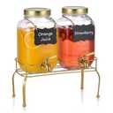 1 Gallon Glass Drink Dispenser Set of 2 – Drink Dispensers for Parties, Beverage Dispenser with Stand & 100% Leakproof Spigot, Ideal for Lemonade, Juice, Laundry Detergent Dispenser