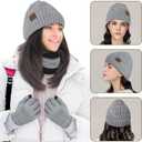 Loritta 3-Pieces Winter Hat Neck Warmer Touchscreen Gloves Set Knit Thick Scarf Beanie Hats Scarves Set Gifts for Women (Light Grey)