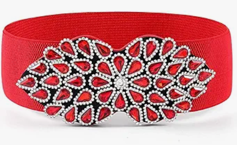 Rhinestone Stretch Belt Wide Red Dress Belt Women Green Elastic Belts Dressy Waist Jewelry Accessories, Red Crystal