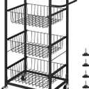 4 Tier Kitchen Storage Cart, Snack Rack Cart with Pull-Out Fruit Baskets, Mobile Pantry Cart with Wheels, Kitchen, Bathroom, Brown