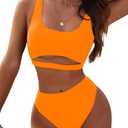 Blooming Jelly Women's High Waisted Bikini Sets High Cut Bathing Suits Two Piece Sporty Cut Out Swimsuits (Orange)