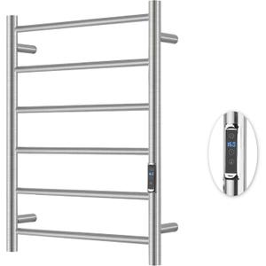 Heated Towel Racks for Bathroom, Wall Mounted Electric Towel Warmer Racks with Timer & Temperature Control, 6 Bar Stainless Steel Towel Heater for Bathroom, Brushed Silver, Plug-in