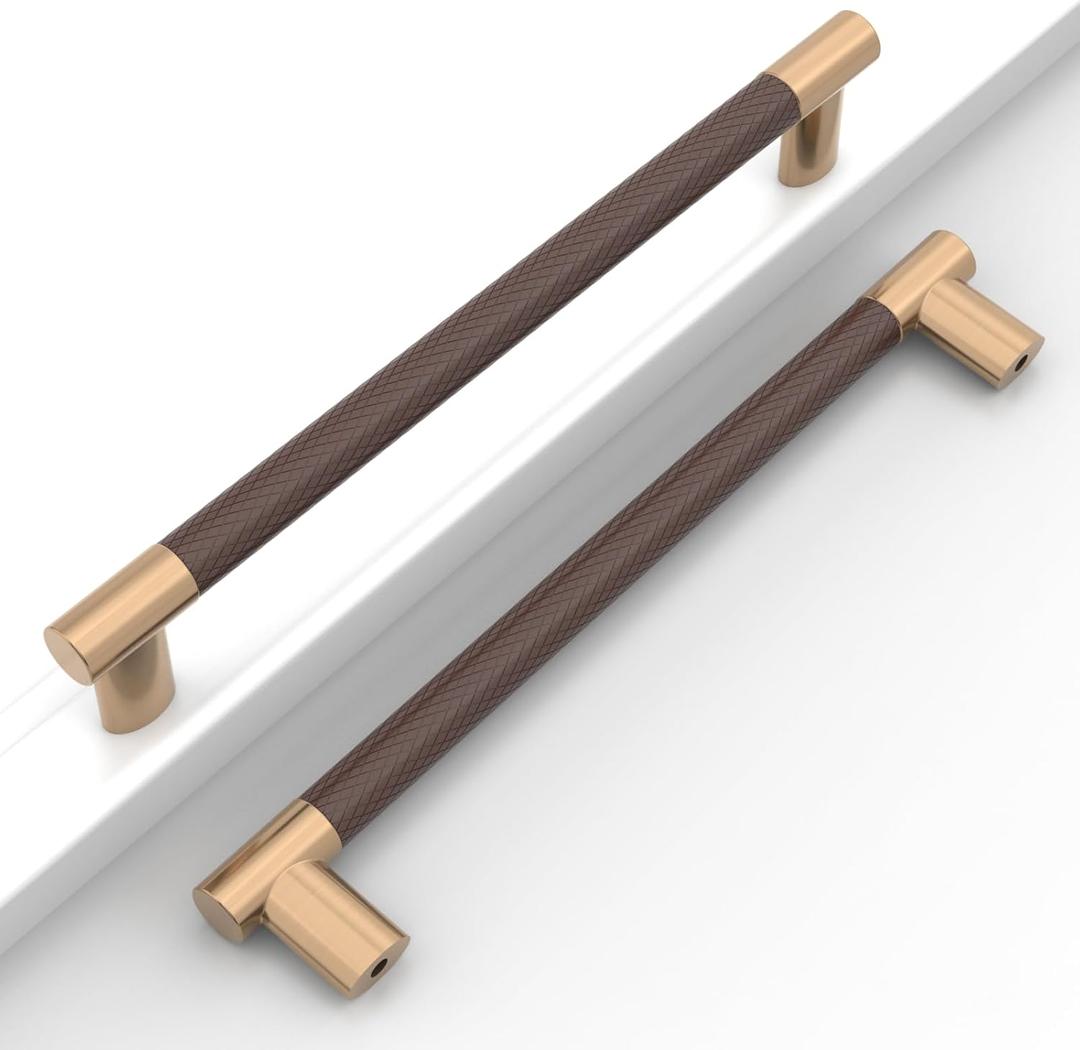 10 Pack Brown and Champagne Bronze 7 Inch(177mm) Hole Center Knurled Kitchen Cabinet Handles Cabinet Pulls Kitchen Drawer Pulls Finish 8" Hardware Handles Bathroom Cabinets Handles