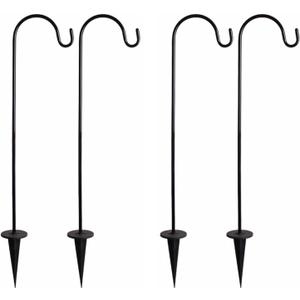 BESPORTBLE Shepherd Hook for Outdoor: 4 Pack 24inch Metal Shepherd's Hook Black Garden Bird Feeder Pole for Hanging Solar Lanterns Flower Basket Wedding Decor
