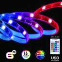 6ft Multicolor LED Strip, Customizable with Remote, 16 Color and 4 Modes, Ideal for Device Backlighting, USB-Powered from Items/Wall Adapter, Peel and Stick Installation