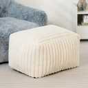 HollyHOME 15"(H) Bean Bag Ottoman Pouf, 6.6LB Memory Foam Filled Footstool for Sofa, Accent Stuffed Footrest Stool with Washable Cover, Single Footrest Stool for Living Room, Bedroom, Striped White