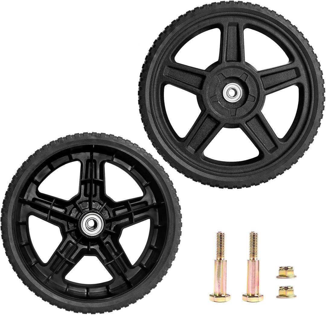 10 Inch Lawnmower wheels with Bolts, Lock Nuts Kit Fit for Most Standard push Lawn Mowers/Generator/Garden Tiller/Hand truck, 2 Pack