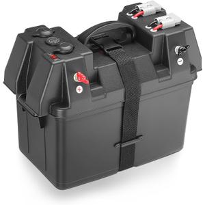Smart Battery Box 12V Marine Case w/ 50AMP Connectors Power Center Station Fits 24/27/31 Size Batteries Multi Ports & Circuit Breaker for Trolling Motor, RV(Battery Not Included)