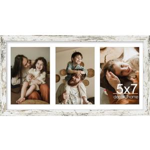 decorUhome 8x16 Picture Frames Collage Wall Decor, Display 3Pcs 5x7 Photos with Mat or 1Pcs 8x16 Unmatted, 3 5x7 Collage Picture Frames for Wall Mounting, Distressed White