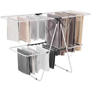 VEVOR Clothes Drying Rack, 2-Tier Foldable Laundry Dryer Rack with Sock Clips & 31 Dry Rods, Metal Height Adjustable Drying Racks for Outdoor & Indoor, Free-Standing & Space-Saving Hanger, White, 59"d X 23.6"w X 41.7"h
