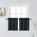 Home Queen Blackout Rod Pocket Tier Curtains for Small Window, Short Room Darkening Basement Curtains, Cafe Drapes, 2 Panels, 26 W x 24 L Inch Each, Black
