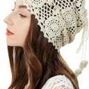 ZLYC Women Cotton Crochet Slouchy Beanie Hat Handmade Knit Summer Skull Cap (One Size, Beige Ponytail)