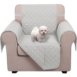U-NICE HOME Recliner Chair Covers Reversible Chair Cover Pet Covers for Dogs with Elastic Straps Water Resistant Diamond Quilted (23''Armchair, Light Grey/Light Grey)
