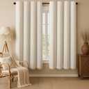Boho Blackout Curtains 72 Inches Long Beige Linen Blend 2 Panels with Tassels and Cotton Embroidery, Farmhouse Vintage Rustic Rod Pocket Drapes for Living Room or Bedroom