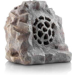 Alpine Corporation 11" Tall Weather-Resistant Bluetooth Solar-Powered Wireless Rock Speaker with 50 Foot Range High-Fidelity Sound, and Portable Audio System, Gray
