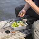 Bakpoco Stainless Steel Bento Box for Adult, 42oz Leak-Proof Metal Lunch Box Containers with Adjustable Divider, Microwave-Safe, Lunchbox with Glass Lid for Work Travel, Silver