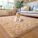 KING DARE Beige Rug for Bedroom 4x6, Fluffy Shaggy Washable Floor Area Rug, Fuzzy Furry Non-Slip Soft Plush Carpet for Living Room Playroom Kids Room Modern Aesthetic Decor