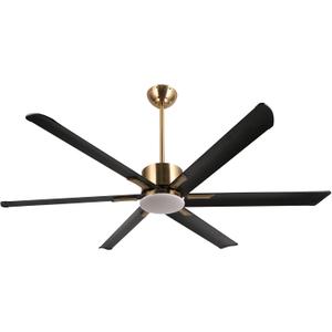 reiga 72" Indoor Outdoor Black Gold 6 Aluminum Metal Blades Extra Large Modern DC Ceiling Fan with Dimming LED Light Kit, 6 Speeds, Timer, Reversible Airflow Motor for Garage, Patio, Living Room