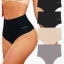 FINETOO Women Underwear High Waisted Thongs Tummy Control Seamless Thongs Shapewear No Show Panties, Pack of 4, XL