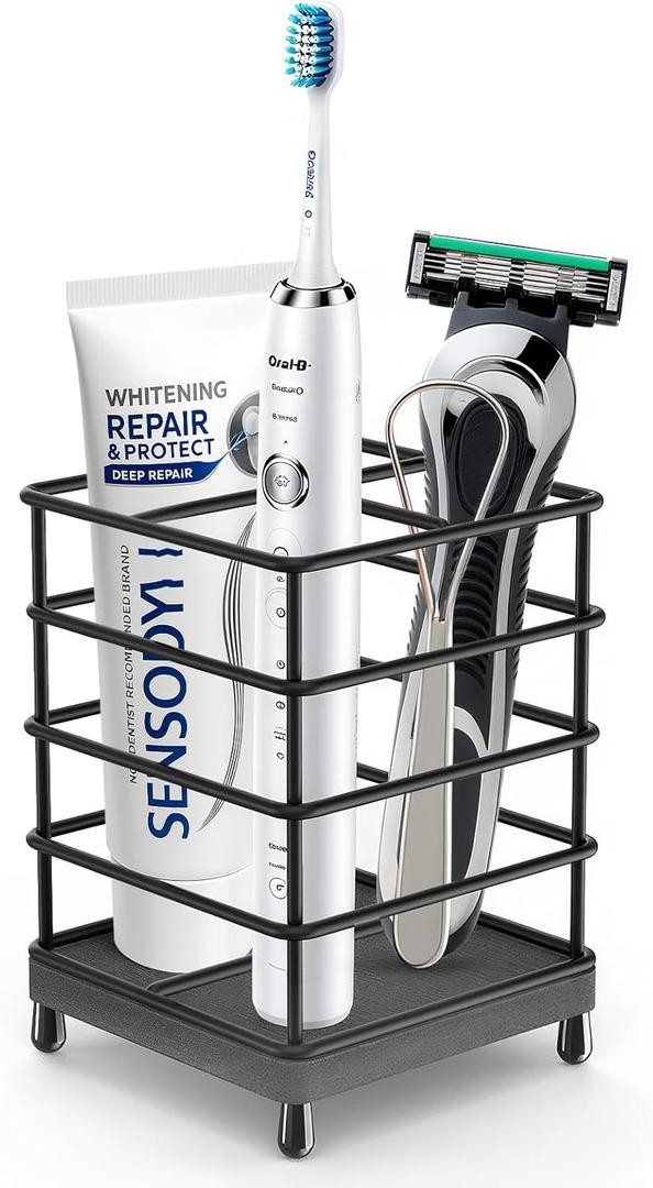 Toothbrush Holders with Quick Drying MatBlack DiatomiteToothbrush and Toothpaste Holder for Bathroom3 Slots Openwork Design Bathroom Counter Organizer for Electric Toothbrush,Razor, Toothpaste (Small)