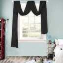 HUTO Black Sheer Window Scarf Valance for Girls Room Soft Voile Curtain Scaves Wedding Party Bed Canopy,1 Panel 52 x 144 Inches Long
