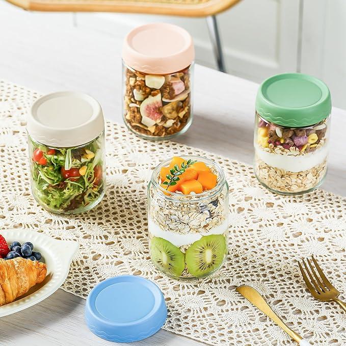 Overnight Oats Containers with Lids 16 oz Glass Jars with Lids 6 Pack Glass Mason Jars with Airtight Lids, Perfect for Oats, Yogurt, Chia Pudding 16 OZ
