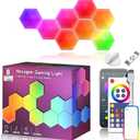 Hexagon LED Lights 8 Pack, Smart RGB Wall Decor with APP/Voice Control, Music Sync, DIY Modular Honeycomb Lights for Gaming Room, Bedroom, Home Theater Wall Decor