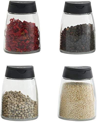 Glass Spice Jars, Double Lids Seasoning Shakers Glass Bottles Spice Shakers Sifter Barbecue Salt & Pepper Shaker Container (4PCS