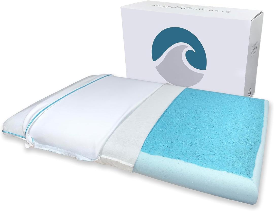 Bluewave Bedding Super Slim Max Cool CarbonBlue Gel Memory Foam Pillow for Stomach and Back Sleepers - Thin, Flat Design with Advanced Cooling (3.25-Inch Height, Standard Size)
