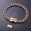 Rose Gold Stainless Steel Cuban Link Heavy Duty Dog Collar Necklace ,Small Dogs American Bully French Bulldog Dog Collar with Safety Buckle