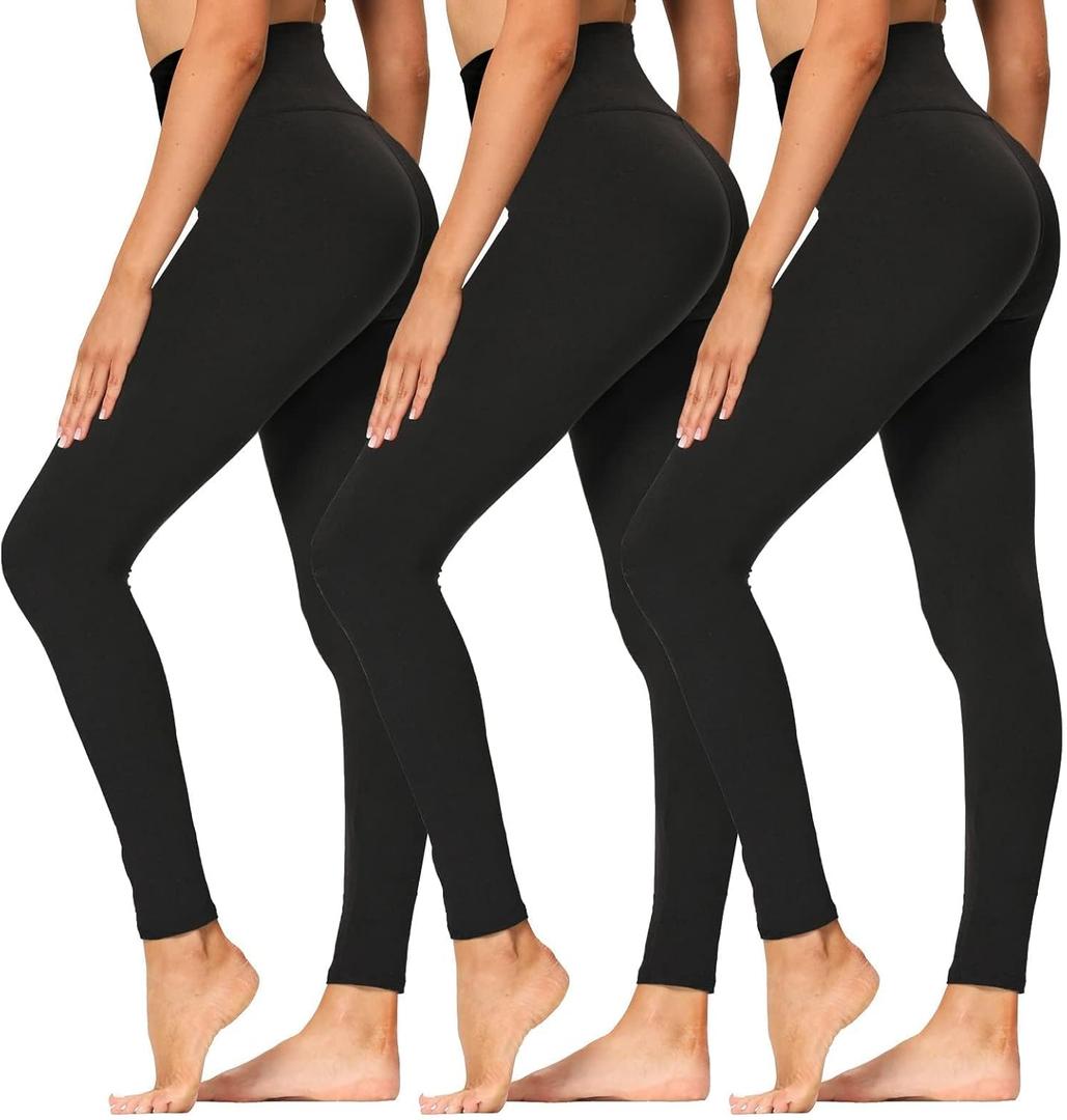 High Waisted Leggings for Women - Soft Athletic Tummy Control Yoga Pants for Cycling Dance Tights (Large-X-Large, 3 Pack Black)