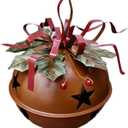 Large Christmas Jingle Bell Decoration, 4.5 X 5.5 Inch Rustic Red Jingle Bell Hanging Christmas Tree Bell Ornament Metal Star Cutout Xmas Holiday Decor, Party and Festival Decoration (Bell C)