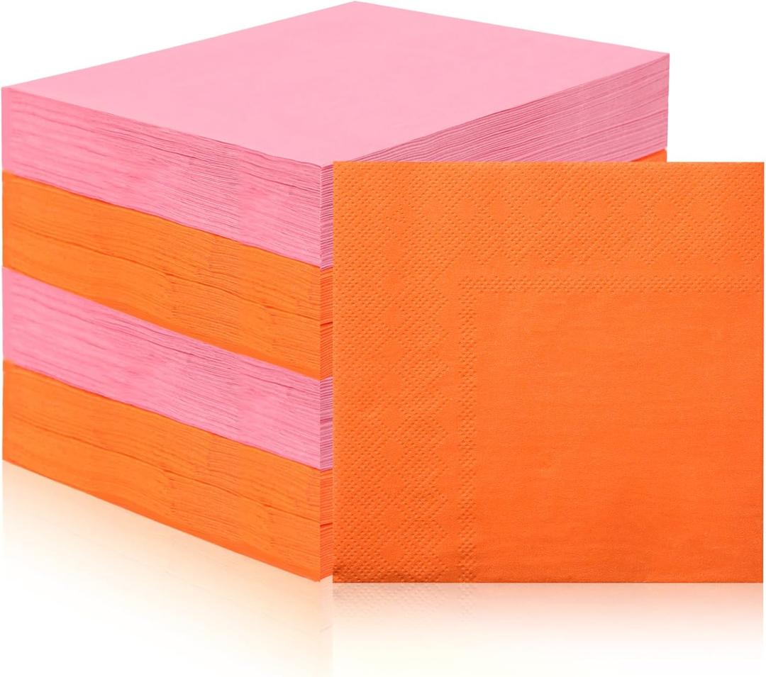 160 Pcs Pink And Orange Paper Napkins 5 * 5 Neon Napkins Orange Beverage Napkins Disposable Dessert Napkins Cocktail Luncheon Napkins For Bachelorette Party Wedding Birthday Dinner